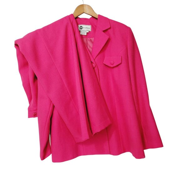 Vintage Pant Suit Womens 12 Power Suit Hot Pink Lined Pleated High Waist Pants - Picture 4 of 16